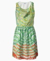 The unique geometric print on this cowl dress from DKNY is funky and fun.