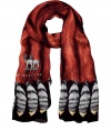 Unleash your wild side and elevate streamlined Downtown looks with London It-label Vassilisas red foxtail print scarf - Lightweight and sumptuously soft in pure, multicolor silk - Long, moderately wide style with animal graphic trim and logo detail at hem - Wrap, tie or knot around the neck or shoulders and pair with everything from jeans and a leather jacket to a fitted minidress and blazer