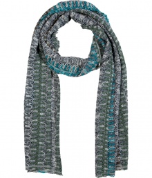 Elevate your accessories wardrobe with Missonis optical contrast knit scarf, a contemporary-cool take on the brands iconic aesthetic - Raw finished ends - Wrap around everything from denim jackets to modern tailored felted wool coats