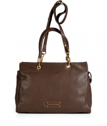 Undeniably chic, this classic tote from Marc by Marc Jacobs exudes ladylike style - Zippered top, front logo plaque, double top handles with gold-toned hardware, convertible shoulder strap, textured leather - Perfect for your casual-cool looks or off-duty chic