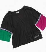 With sparkly sequins and cool colorblocking, this oversized girls shirt from Guess is anything but ordinary.