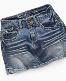 Basic denim is always in fashion and the accents on this sweet skirt from Guess give it the perfect modern-day spin. Basic denim is always in fashion and the accents on this sweet skirt from Guess give it the perfect modern-day spin.