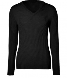 Add a sharp edge to your contemporary knitwear collection with Jet Sets sleek black ribbed wool V-neck pullover - Contrast knit at shoulders, flat ribbed trim - Modern slim fit - Wear with everything from jeans and rugged boots to tailored trousers and lace-ups Add a sharp edge to your contemporary knitwear collection with Jet Sets sleek black ribbed wool V-neck pullover - Contrast knit at shoulders, flat ribbed trim - Modern slim fit - Wear with everything from jeans and rugged boots to tailored trousers and lace-ups