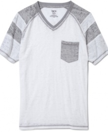 V is for very versatile when you are wearing this contrast striped t-shirt from Bar III with jeans or shorts for spring.