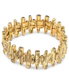 A textured body makes a statement on this golden bracelet from RACHEL Rachel Roy. Embellished with crystal accents. Crafted in worn gold tone mixed metal. Approximate diameter: 2-1/2 inches.