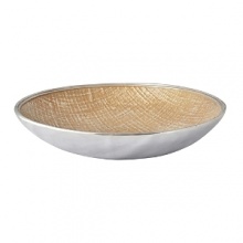 Flax-colored pearl enamel is carefully applied by hand to replicate the rich warmth of natural linen on this gleaming recycled-aluminum serving bowl from Mariposa. The result is a piece that's abundant in striking textural contrast. Flax-colored pearl enamel is carefully applied by hand to replicate the rich warmth of natural linen on this gleaming recycled-aluminum serving bowl from Mariposa. The result is a piece that's abundant in striking textural contrast.