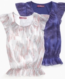 Floaty flutter ruffles. She'll love to show off her fun ruffle layers in this lightweight flutter-sleeve tee from Epic Threads. (Clearance) Floaty flutter ruffles. She'll love to show off her fun ruffle layers in this lightweight flutter-sleeve tee from Epic Threads. (Clearance)