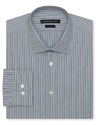 Smartly striped and tailored for a modern, slim fit, this fine dress shirt brings refined polish to your work week.