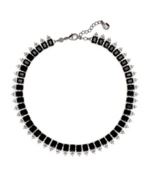 Contemporary chic. Featuring colored glass and resin accents, Monet's sleek collar necklace is a modish, modern accent. Set in silver tone mixed metal. Approximate length: 16 inches + 2-inch extender.