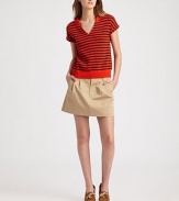 Casual-chic in this split V-neck topper crafted from striped Pima cotton.Band collarSplit V necklineDropped shouldersShort sleevesBanded hemAbout 22½ from shoulder to hemPima cottonDry cleanImportedModel shown is 5'11 (180cm) wearing US size Small.