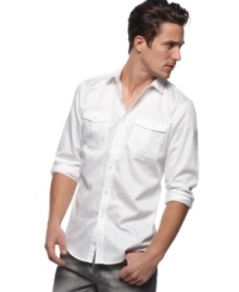 Warm weather style is as easy as this woven shirt from INC International Concepts.