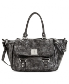 Add lady-like polish to your everyday ensemble with this irresistible satchel silhouette from Nine West. Dressed up in shiny, silver-tone hardware, buckle details and stud accents, it makes an easy transition from deskside to dinner date. Add lady-like polish to your everyday ensemble with this irresistible satchel silhouette from Nine West. Dressed up in shiny, silver-tone hardware, buckle details and stud accents, it makes an easy transition from deskside to dinner date.