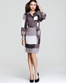 A geometric print in muted hues lends understated chic to Max & Cleo's versatile, printed dress.