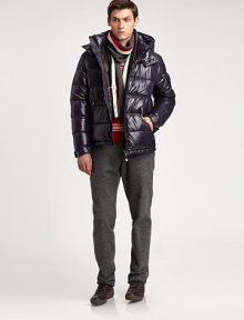 A removable hood lends the finishing touch to this versatile style of quilted nylon, set in a slimmer, modern fit.Two-way zip frontAttached drawstring hoodSide zip pocketsFlap pocket at sleeveAbout 26 from shoulder to hemNylonDry cleanImported A removable hood lends the finishing touch to this versatile style of quilted nylon, set in a slimmer, modern fit.Two-way zip frontAttached drawstring hoodSide zip pocketsFlap pocket at sleeveAbout 26 from shoulder to hemNylonDry cleanImported