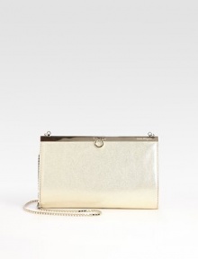 Sumptuous leather with a subtle metallic sheen, crafted in a sleek frame-top bag.Chain shoulder strap, 22¼ dropTop clasp closureOne inside open pocketFully lined8½W X 5½H X 1¼DMade in Italy Sumptuous leather with a subtle metallic sheen, crafted in a sleek frame-top bag.Chain shoulder strap, 22¼ dropTop clasp closureOne inside open pocketFully lined8½W X 5½H X 1¼DMade in Italy