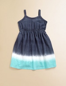 Simply splendid, tank-style frock with full skirt and elastic waist has an on-trend ombré design.Round necklineSleevelessElasticized backElastic waistband50% pima cotton/50% modalMachine washMade in USA Simply splendid, tank-style frock with full skirt and elastic waist has an on-trend ombré design.Round necklineSleevelessElasticized backElastic waistband50% pima cotton/50% modalMachine washMade in USA