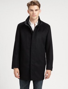 Crafted from rain-resistant wool, this tailored button-front jacket features a removable lining for added warmth.Foldover collarButton frontSlash pocketsZip-out liningAbout 34 from shoulder to hemWoolDry cleanImported Crafted from rain-resistant wool, this tailored button-front jacket features a removable lining for added warmth.Foldover collarButton frontSlash pocketsZip-out liningAbout 34 from shoulder to hemWoolDry cleanImported