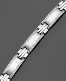Smooth, stylish stainless steel is highlighted by the beauty of round-cut diamonds (1 ct. t.w.) on this stunning bracelet. Approximate length: 8-1/2 inches. Smooth, stylish stainless steel is highlighted by the beauty of round-cut diamonds (1 ct. t.w.) on this stunning bracelet. Approximate length: 8-1/2 inches.