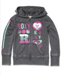 Beachy style and comfort. She's can snuggle into this hoodie from Roxy for a cozy look when the temperature drops. Beachy style and comfort. She's can snuggle into this hoodie from Roxy for a cozy look when the temperature drops.
