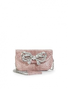 THE LOOKRemovable crossbody chainCompact shape of luxe pythonOversized front bow encrusted with crystalsMagnetic flap closureOne inside open pocketInside logo detailTHE MEASUREMENTCrossbody chain, 24 drop6W X 4H X 1DTHE MATERIALCrystalPythonFully linedORIGINMade in Italy THE LOOKRemovable crossbody chainCompact shape of luxe pythonOversized front bow encrusted with crystalsMagnetic flap closureOne inside open pocketInside logo detailTHE MEASUREMENTCrossbody chain, 24 drop6W X 4H X 1DTHE MATERIALCrystalPythonFully linedORIGINMade in Italy