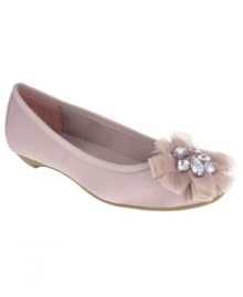 The modern girl's glass slippers. In soft satin with a rhinestone accent at the toe, the Chandelier flats by Mia will give you more girlie glamour than Cinderella. The modern girl's glass slippers. In soft satin with a rhinestone accent at the toe, the Chandelier flats by Mia will give you more girlie glamour than Cinderella.