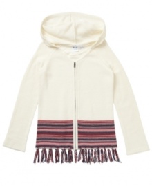 Sweet, sunny looks. This cozy hoodie from Roxy features fun fringe lining the bottom, making it the perfect style when the temperature dips. Sweet, sunny looks. This cozy hoodie from Roxy features fun fringe lining the bottom, making it the perfect style when the temperature dips.