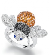 Incorporate a little buzz-worthy style. This sweet bee ring shines with the addition of round-cut black spinel (1/4 ct. t.w.), white topaz (5/8 ct. t.w.) and citrine (1 ct. t.w.) with sapphire accents as eyes. Size 7.