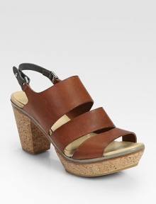 Burnished leather style with a cork heel and platform, backed by a contrasting pebbled leather slingback. Cork heel, 3 (75mm)Cork platform, 1 (25mm)Compares to a 2 heel (50mm)Suede upperLeather liningRubber solePadded insoleImported