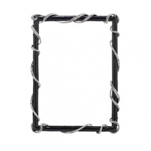 This black hand-enameled frame is adorned with an eye-catching silver-tone ribbon of clear pave Swarovski® crystals. This black hand-enameled frame is adorned with an eye-catching silver-tone ribbon of clear pave Swarovski® crystals.