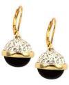 A luxe shine captivates on these Anne Klein drop earrings. A ball silhouette gets a regal makeover with jet tones and glistening stones. Finished with a leverback closure. Crafted in gold tone mixed metal. Approximate drop: 1 inch.