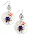 Beach-chic style with a vintage vibe. Robert Rose's pretty drop earrings feature white shells decorated with pretty flower accents printed on the surface. Set in silver-plated mixed metal. Approximate drop: 2 inches.