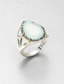 A faceted aqua chalcedony stone surrounded by dazzling white sapphires in a goldtone plated sterling silver setting. Aqua chalcedonyWhite sapphiresSterling silverGoldtone sterling silverWidth, about .8Imported A faceted aqua chalcedony stone surrounded by dazzling white sapphires in a goldtone plated sterling silver setting. Aqua chalcedonyWhite sapphiresSterling silverGoldtone sterling silverWidth, about .8Imported