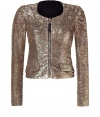 Channel your inner pop star in this untra-luxe sequin jacket from D&G Dolce & Gabbana - Round neck, long sleeves, cropped, tailored fit, front exposed zip closure, waist flap pockets, all-over sequin embellishment - Pair with a tie-neck blouse and a pencil skirt or high-waisted skinnies and sky-high heels