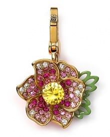 Forgo the garden variety accessorizes in favor of this vibrant floral charm from Juicy Couture. Boasting cubic zirconia-encrusted petals, it's a power flower.