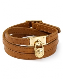 Opt for effortless accessories like this leather wrap bracelet from MICHAEL Michael Kors, accented by a bold gold-plated lock. It's a modern touch with timeless appeal. Opt for effortless accessories like this leather wrap bracelet from MICHAEL Michael Kors, accented by a bold gold-plated lock. It's a modern touch with timeless appeal.