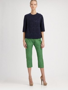 EXCLUSIVELY AT SAKS. Crisp, colorful cotton, tailored ins a cropped silhouette shaped by strategic front pleats.High self waistband with belt loops and back notchZip fly with concealed closurePleated frontBack welt pocketCotton liningInseam, about 2282% cotton/18% linenDry cleanMade in USA of Italian fabricModel shown is 5'11 (180cm) wearing US size 4. EXCLUSIVELY AT SAKS. Crisp, colorful cotton, tailored ins a cropped silhouette shaped by strategic front pleats.High self waistband with belt loops and back notchZip fly with concealed closurePleated frontBack welt pocketCotton liningInseam, about 2282% cotton/18% linenDry cleanMade in USA of Italian fabricModel shown is 5'11 (180cm) wearing US size 4.