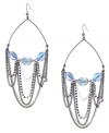 Luxe layers. A complex array of chains sets apart these chic chandelier earrings from Kenneth Cole New York. Also adorned with sparkling crystals and faceted glass accents in a pretty pale blue hue, they're made in hematite tone and silver tone mixed metal. Approximate drop: 4-1/2 inches.