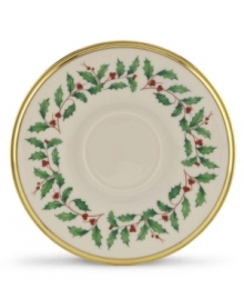 What finer things can there be than this? A fine Lenox tea saucer detailed in 24K gold and holiday trim to complement the teacup. What finer things can there be than this? A fine Lenox tea saucer detailed in 24K gold and holiday trim to complement the teacup.