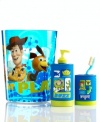 To bath time and beyond! Rubber cut-outs of your favorite Disney Toy Story characters add a fun twist to this playful lotion pump inspired by the hit movie.