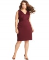 Plus size fashion that can be worn from day to dinner. A pleated front on this sleeveless dress from Tahari Woman's collection of plus size clothes lends an enhanced silhouette.