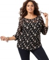 A darling polka dot print highlights INC's long sleeve plus size peasant top-- finish the look with your favorite casual bottoms.