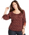 Tie up a cute weekend look with Lucky Brand Jeans' three-quarter-sleeve plus size top and your fave casual bottoms.