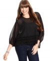 A sheer winner: ING's three-quarter sleeve plus size top, punctuated by crochet trim.