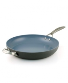 Where cookware is always greener! Your eco-friendly go-to for healthier meals, this versatile fry pan utilizes a heavy aluminum base and natural Thermolon nonstick technology for beautifully and evenly browned food. Made from up-cycled materials for a healthier, earth conscious approach to feeding the ones you love. Lifetime warranty. Where cookware is always greener! Your eco-friendly go-to for healthier meals, this versatile fry pan utilizes a heavy aluminum base and natural Thermolon nonstick technology for beautifully and evenly browned food. Made from up-cycled materials for a healthier, earth conscious approach to feeding the ones you love. Lifetime warranty.