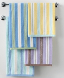 Martha Stewart Collection brings bright and colorful hues to your bathroom with this Plush Stripe bath towel, featuring multi-colored stripe patterns in pure cotton softness for exceptional comfort. Martha Stewart Collection brings bright and colorful hues to your bathroom with this Plush Stripe bath towel, featuring multi-colored stripe patterns in pure cotton softness for exceptional comfort.