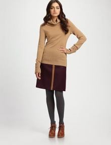 Contrasting leather trim makes this soft, wool skirt a timeless, must-have-now piece.Subtle A-lineBack zipperAbout 23 longWoolDry clean by leather specialistImported Model shown is 5'9½ (176 cm) wearing US size Small. 
