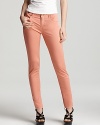 Burberry Brit crafts a modern pair of skinny jeans, showcasing the season's love of sherbet hues. Zipper details at the ankles add a touch of luxe hardware.