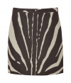 Bring fierce style to your ensemble with this luxe zebra print linen skirt from Michael Kors - Mini silhouette, all-over zebra print, fitted, concealed side zip closure - Pair with a tie-neck blouse, a boyfriend blazer, and platform pumps