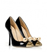 Channel ladylike luxe in these bow-detailed classic pumps from Giuseppe Zanotti - Slightly pointed capped gold toe, contrasting bow detail, ultra-high stiletto heel - Wear with a flirty cocktail frock and a statement clutch