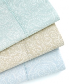 Paisley perfect. In subtle, pastel hues, these pillowcases from Martha Stewart Collection give your bed a fresh outlook with a paisley pattern in wrinkle-resistant, 400-thread count cotton percale for a soft hand. Finished with a diamond embroidered stitch design along the hem. Pair with other Martha Stewart Collection bedding for the full effect.